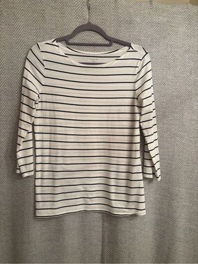 Garnet Hill White Top with Black Stripes - Boatneck 3/4 Sleeve